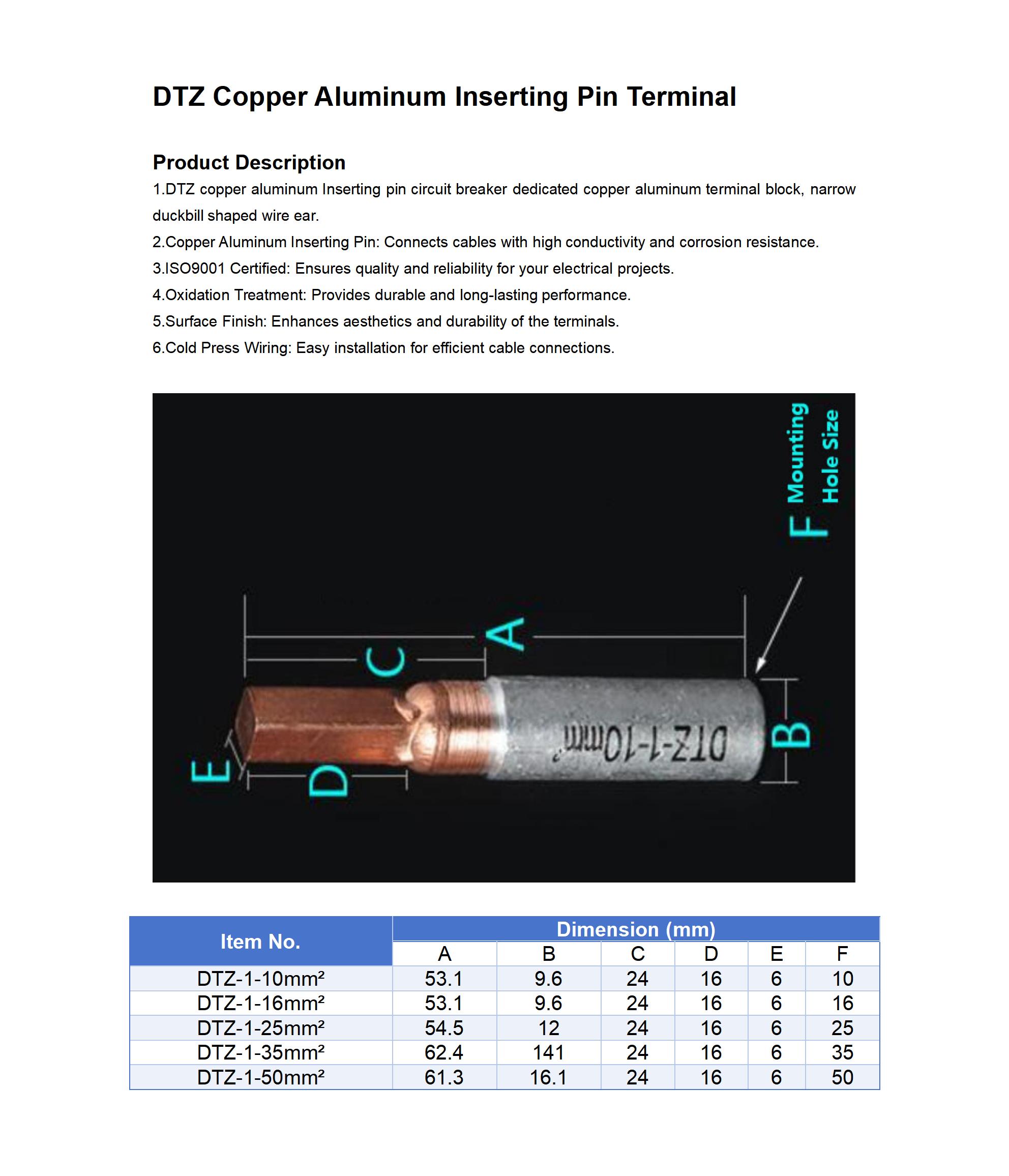 DTZ Bimetal Cable Lugs detail 1